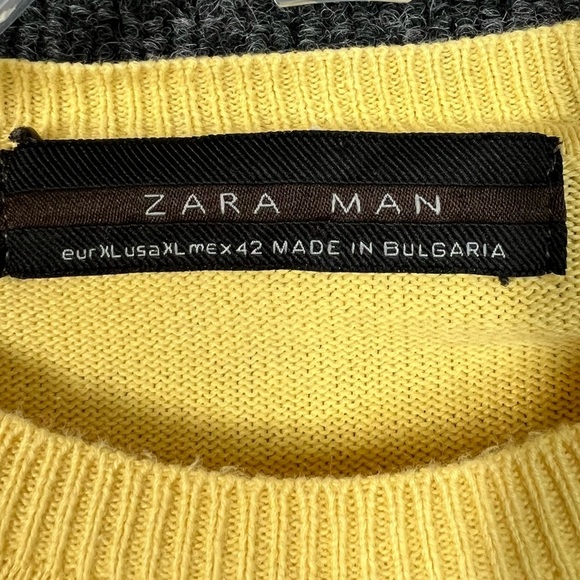 Zara Man Yellow Cotton Crew Neck Long Sleeve Pullover Sweater Men's Size XL - Picture 4 of 8